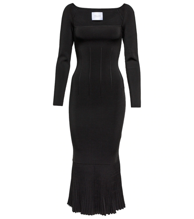 Shop Galvan Atalanta Ribbed-knit Midi Dress In Black