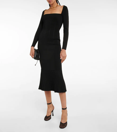 Shop Galvan Atalanta Ribbed-knit Midi Dress In Black