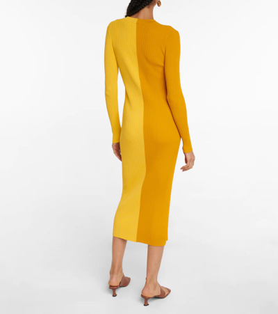 Shop Staud Shoko Ribbed-knit Midi Dress In Honey Goldie