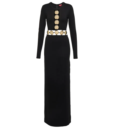 Shop Staud Delphine Embellished Ponte Maxi Dress In Black