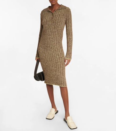 Shop Acne Studios Wool-blend Midi Dress In Coffee Brown/pale Yellow