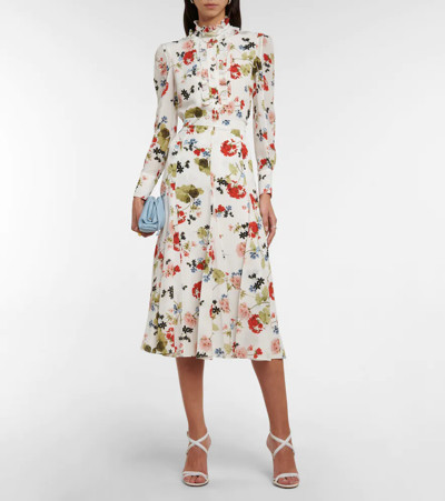 Shop Erdem Christina Floral Silk Midi Skirt In White