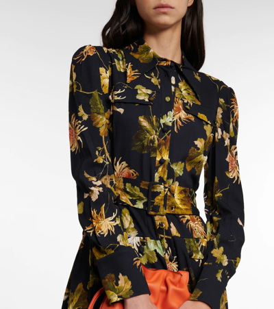 Shop Erdem Uriel Floral Crêpe Shirt Dress In Navy