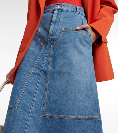 Shop Stella Mccartney Denim Midi Skirt In Medium Blue