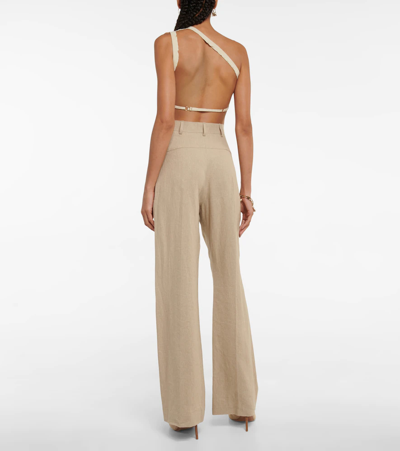 Shop Jacquemus La Maille Ascu Cropped Linen-blend Top In Off-white