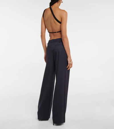 Jacquemus La Maille Ascu Asymmetric Knitted Crop Top In Black