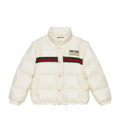 Shop Gucci Web Stripe Puffer Jacket In White