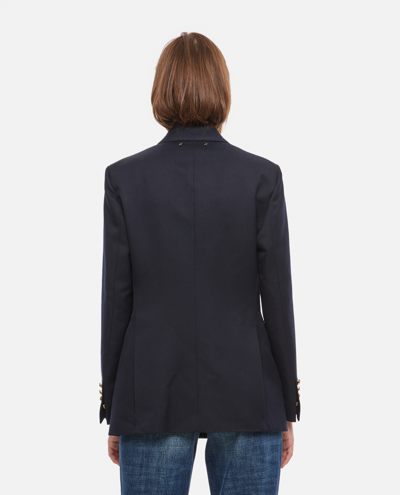 Shop Golden Goose Golden Gabardine Wool Double Breasted Blazer In Blue