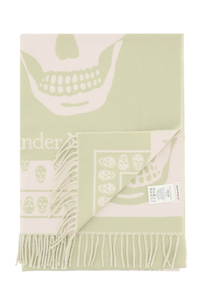 Alexander Mcqueen Skull-print Branded Wool Scarf In Multicolor