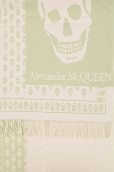 Alexander Mcqueen Skull-print Branded Wool Scarf In Multicolor