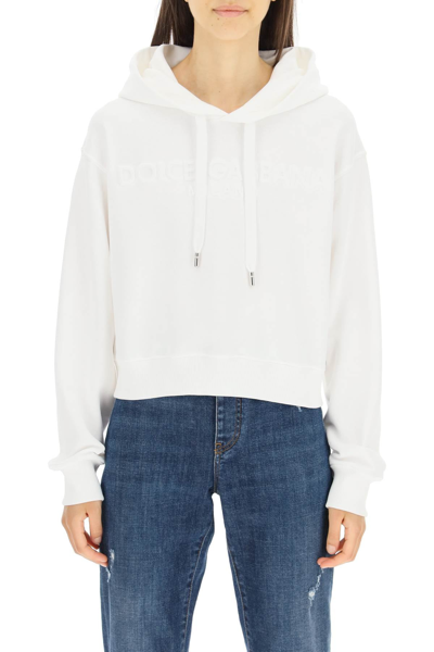 Shop Dolce & Gabbana Boxy-cut Hoodie With Embossed Logo In White