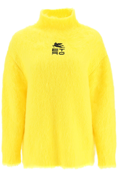 Shop Etro Mohair Blend Sweater With Logo In Yellow