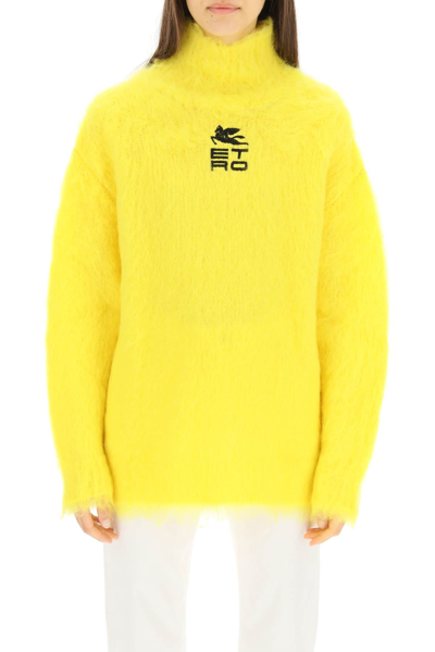 Shop Etro Mohair Blend Sweater With Logo In Yellow