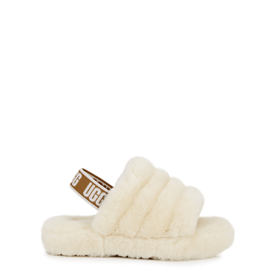 Shop Ugg Kids Fluff Yeah Cream Shearling Sliders In Off White