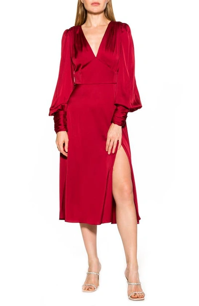 Shop Alexia Admor Elysa Long Sleeve Satin Midi Dress In Cranberry
