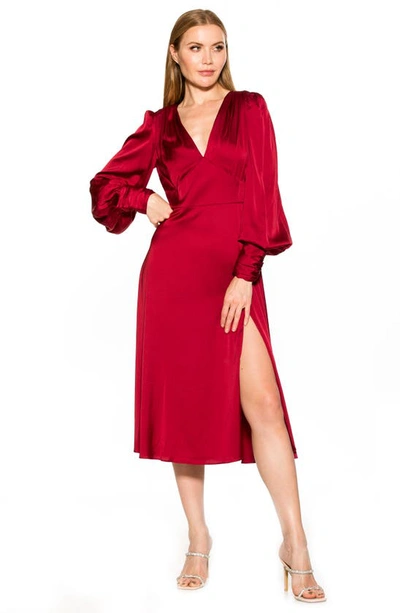 Shop Alexia Admor Elysa Long Sleeve Satin Midi Dress In Cranberry