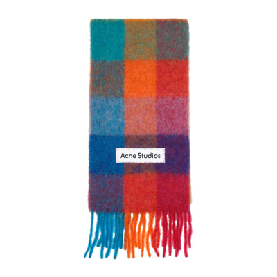 Shop Acne Studios Logo Patch Checked Scarf In Multi