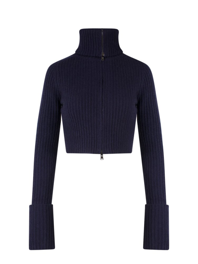 Shop Sportmax Zipped Cropped Cardigan In Navy