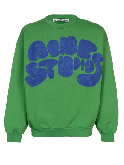 Shop Acne Studios Bubble Logo Embroidered Crewneck Sweater In Green