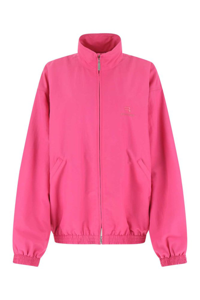 Shop Balenciaga Logo Embroidered Zipped Jacket In Pink