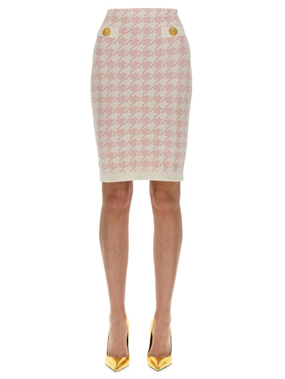 Shop Balmain Mid Rise Houndstooth Pattern Mini Skirt In Multi