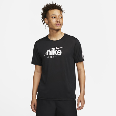 Shop Nike Men's Dri-fit Miler D.y.e. Short-sleeve Running Top In Black