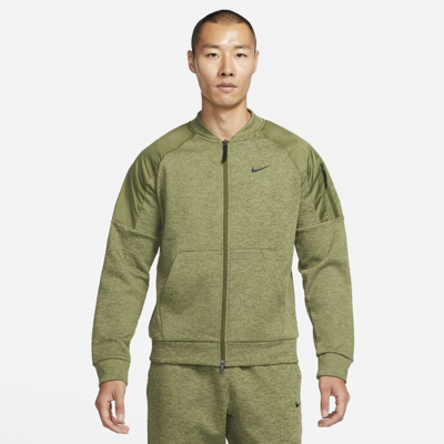 Shop Nike Men's Therma-fit Training Full-zip Bomber Jacket In Green