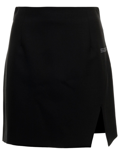 Shop Off-white High Waisted Black Wool Mini Skirt With Slit Off White Woman