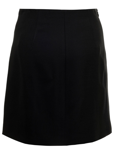 Shop Off-white High Waisted Black Wool Mini Skirt With Slit Off White Woman