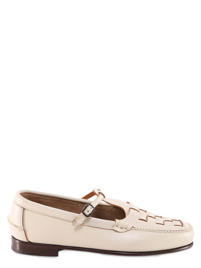 Shop Hereu Maqueda Leather Loafer With Stitched Profiles In Beige