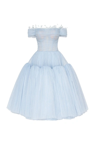Shop Millà Cinderella Off-the-shoulder Midi Dress In Lightblue