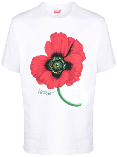 Shop Kenzo Poppy White T-shirt