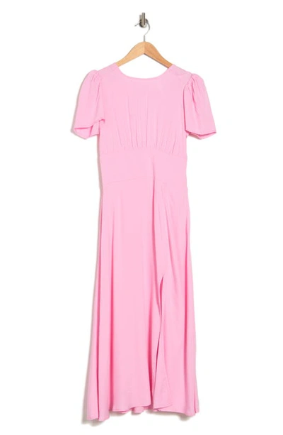 Shop Afrm Jamie Print Open Back Short Sleeve Dress In Prism Pink