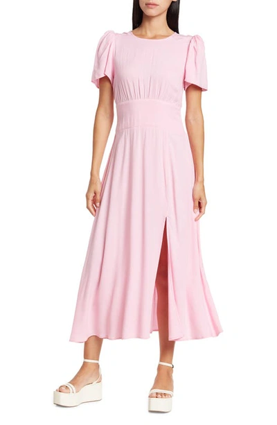 Shop Afrm Jamie Print Open Back Short Sleeve Dress In Prism Pink