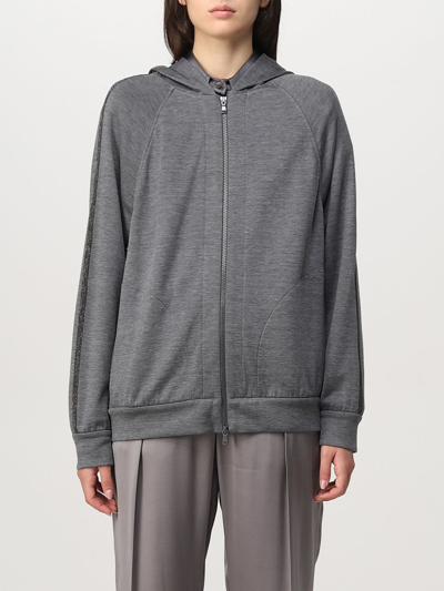Shop Brunello Cucinelli Cotton And Silk Sweatshirt Hoodie In Grey