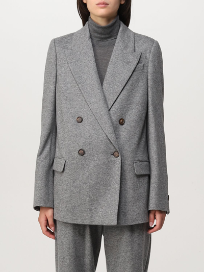Shop Brunello Cucinelli Double-breasted Cashmere Blazer In Grey