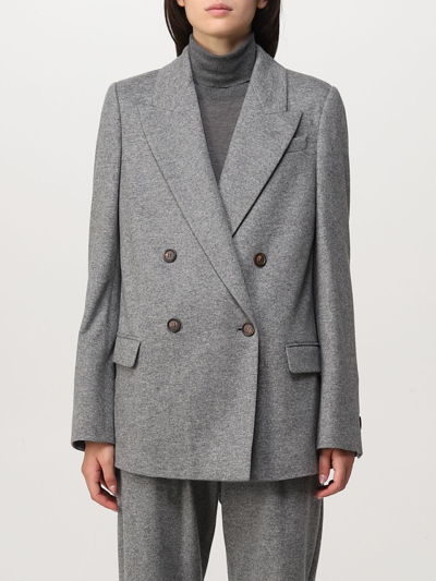 Brunello Cucinelli Double-breasted Cashmere Blazer In Grey