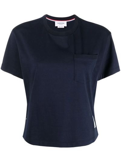 Shop Thom Browne Rwb Tab Cotton T-shirt In Blue
