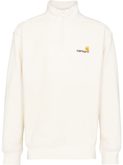 Shop Carhartt Logo-embroidered Half-zip Sweatshirt In Weiss