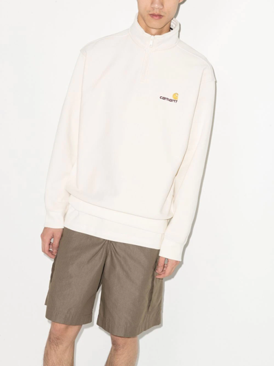 Shop Carhartt Logo-embroidered Half-zip Sweatshirt In Weiss