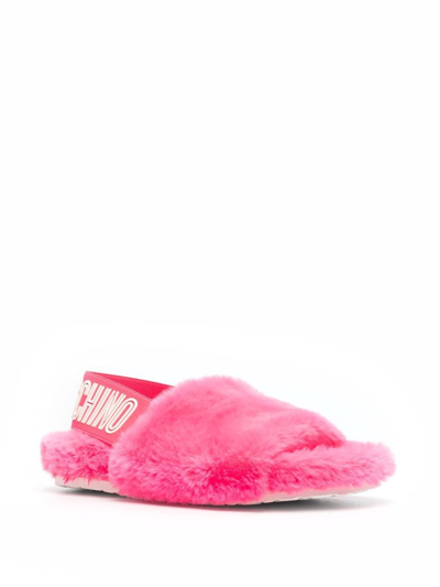 LOVE MOSCHINO SHEARLING-EFFECT OPEN TOE SANDALS 