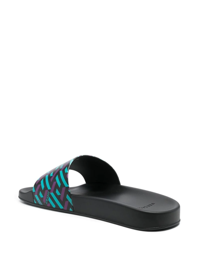 Versace Greca Signature Print Slide Sandals In Violett