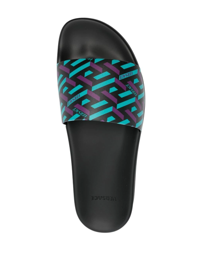 Versace Greca Signature Print Slide Sandals In Violett