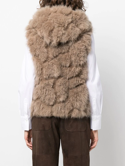Brunello Cucinelli Faux Fur Hooded Vest W/ Monili Trim In Neutrals