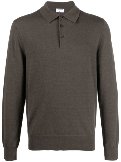 Shop Filippa K Fine-knit Long-sleeve Polo Shirt In Green