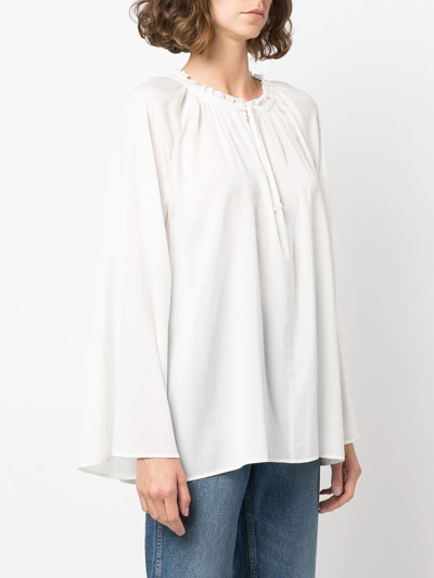 Shop Filippa K Lila Ruched Silk-blend Blouse In White