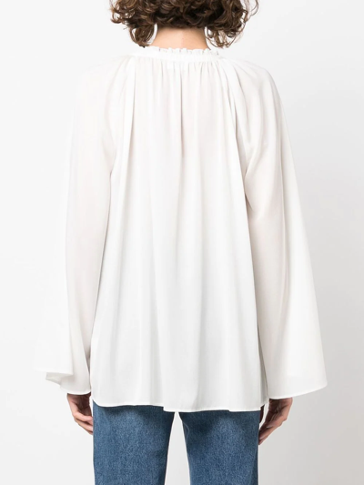 Shop Filippa K Lila Ruched Silk-blend Blouse In White