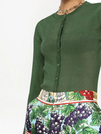 Dolce & Gabbana Rib-knit Long-sleeve Cardigan In Green