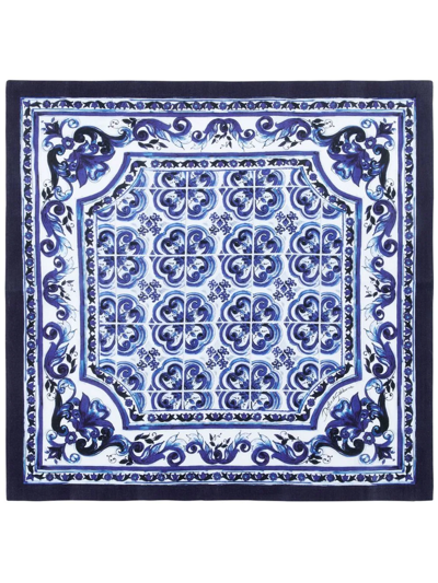 Dolce & Gabbana Set Of Two Linen Napkins In Blue