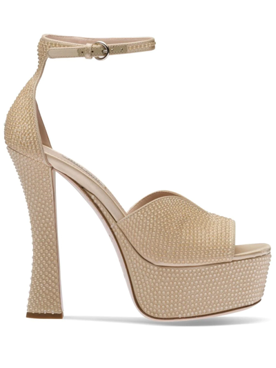 Shop Miu Miu Crystal-embellished Platform Sandals In Gold